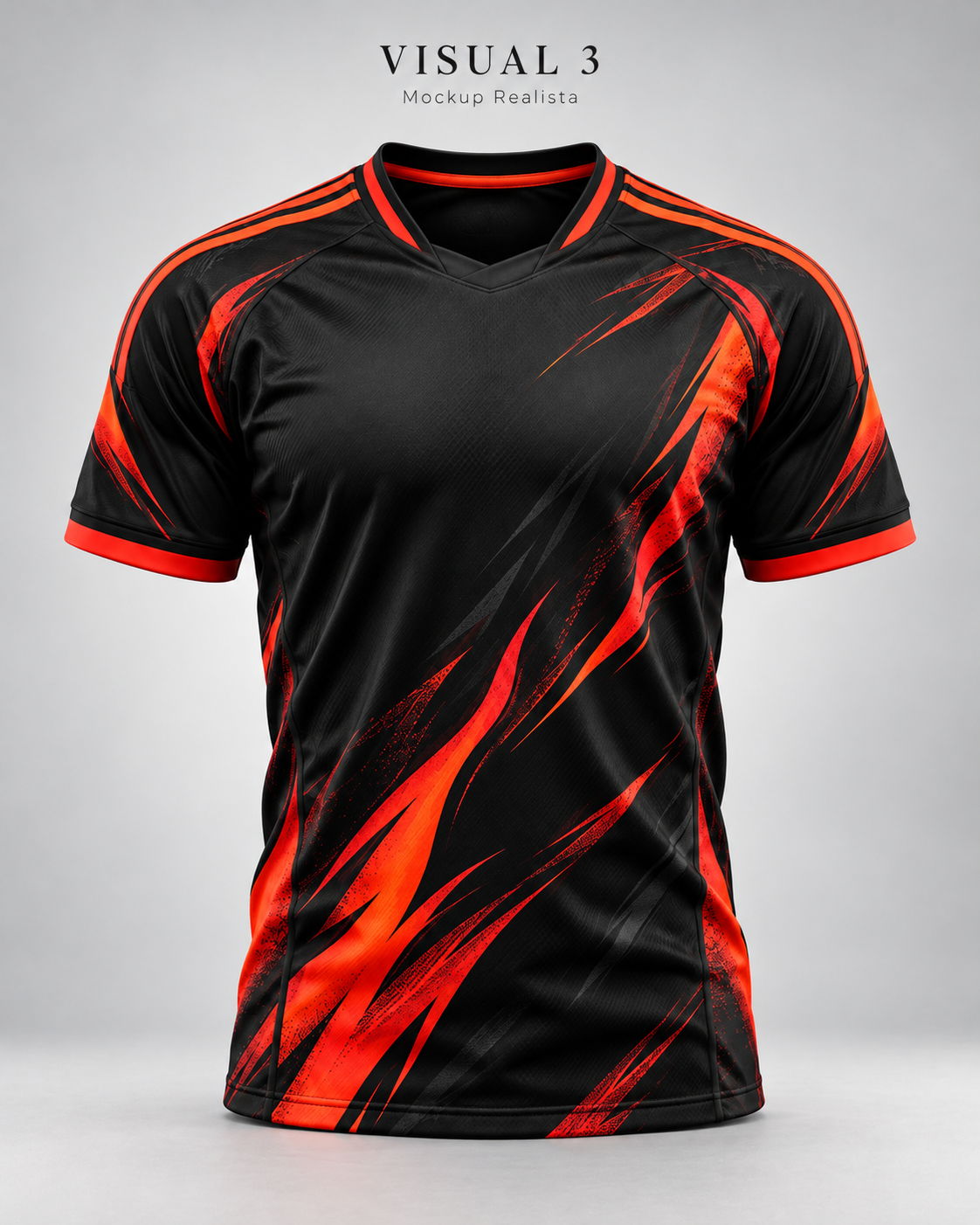 Mockup ilustrativo de camisa preta e laranja em estilo realista